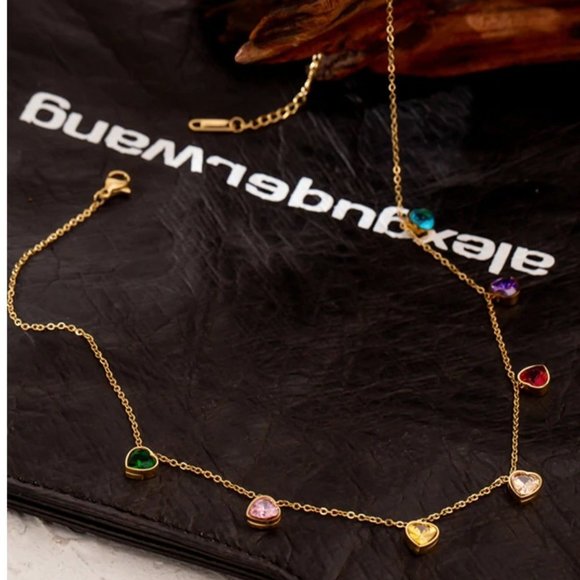 Jewelry - New 18K Gold Plated Multi Color Colorful Rainbow Gemstone Heart Necklace